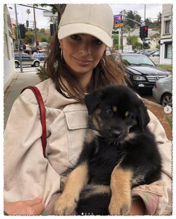 Эмили Ратаковски прикрыла обнаженную грудь собакой: горячее фото